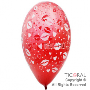 GLOBO S R12 INF CRISTAL ROJO CORAZON Y BESOS x 10